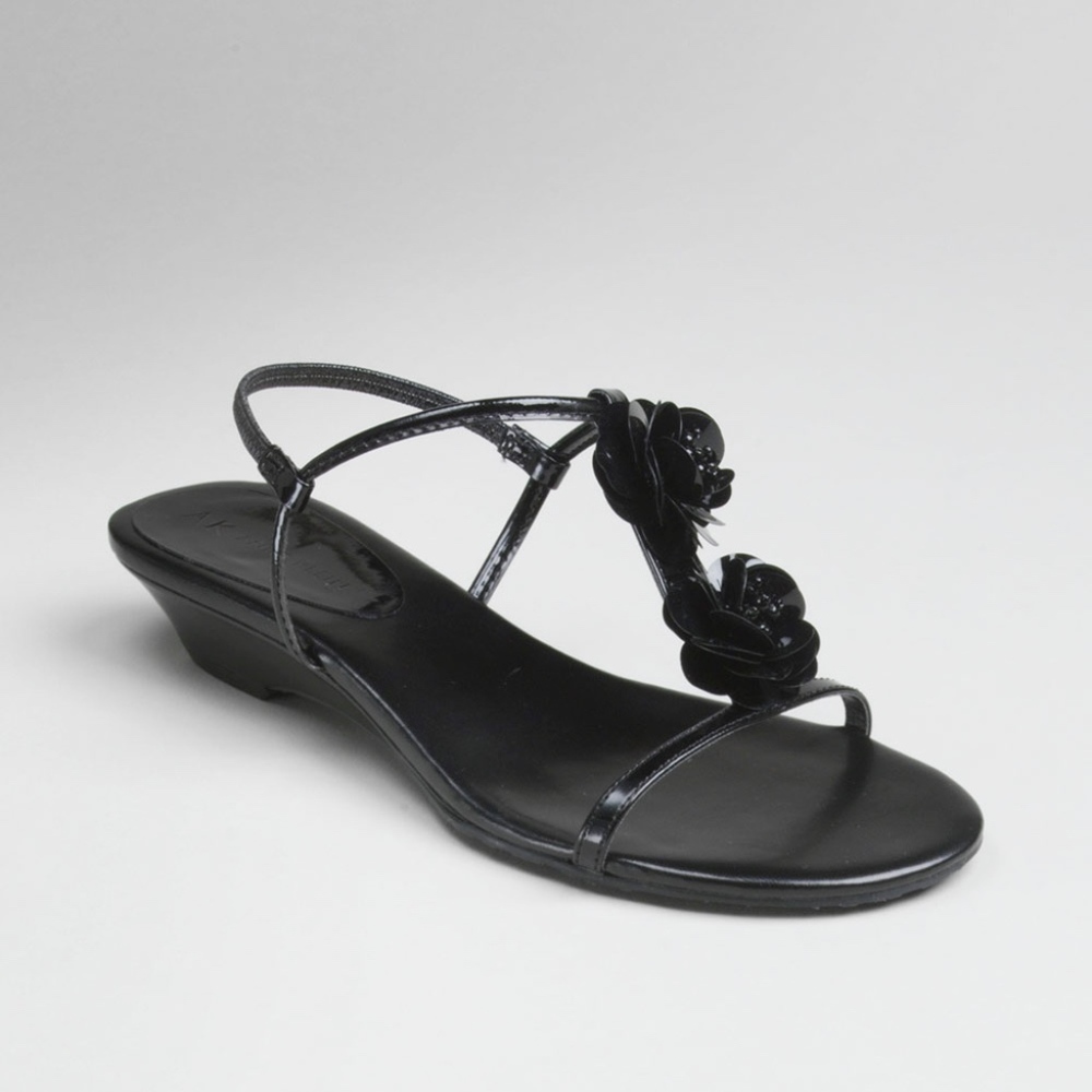 Anne Klein Black Low Wedge Sandal 7.5